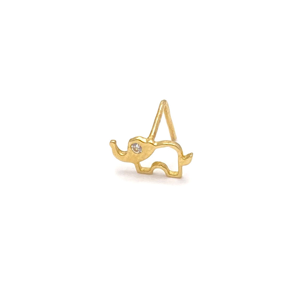 14k CZ Elephant Outline L-shape Nose Pin
